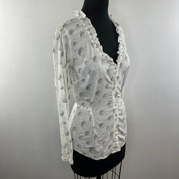 Made in Italy SINEFINE White Gray Button Down Cotton Tie Up Blouse IT 44 - Picture 3 of 8